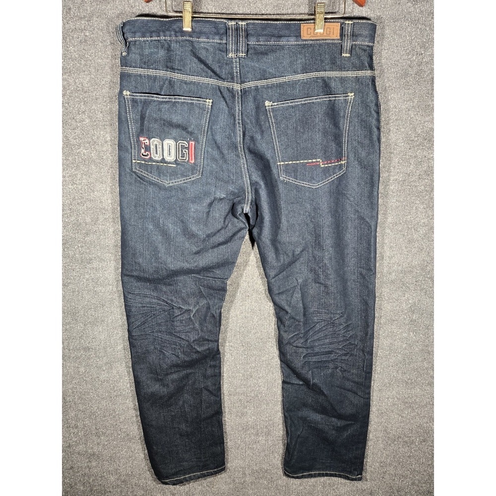 COOGI Mens Jeans 42x32 Dark Wash Embroidered Logo Denim Relaxed Fit Pants